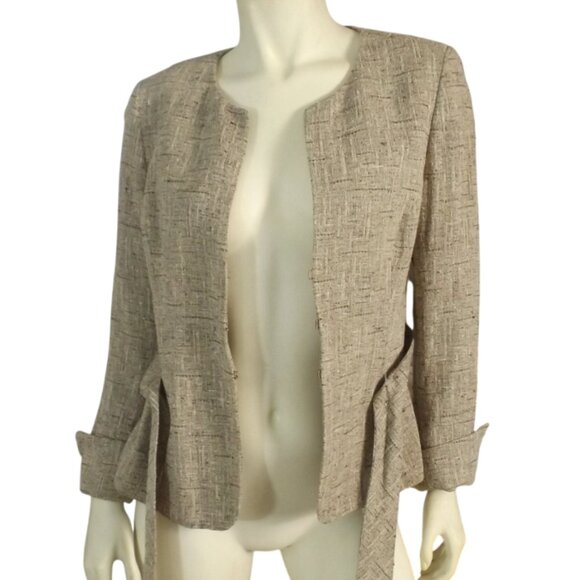 CLASSIQUE ENTIER Jacket, 8, Raw weave, Clasps, Collarless, Beige/brown, Belted - Picture 8 of 13